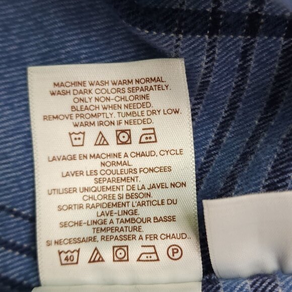 Blake Shelton Lands End Flannel Button-Down Shirt Mens Blue Plaid Cotton Size L - Picture 6 of 7